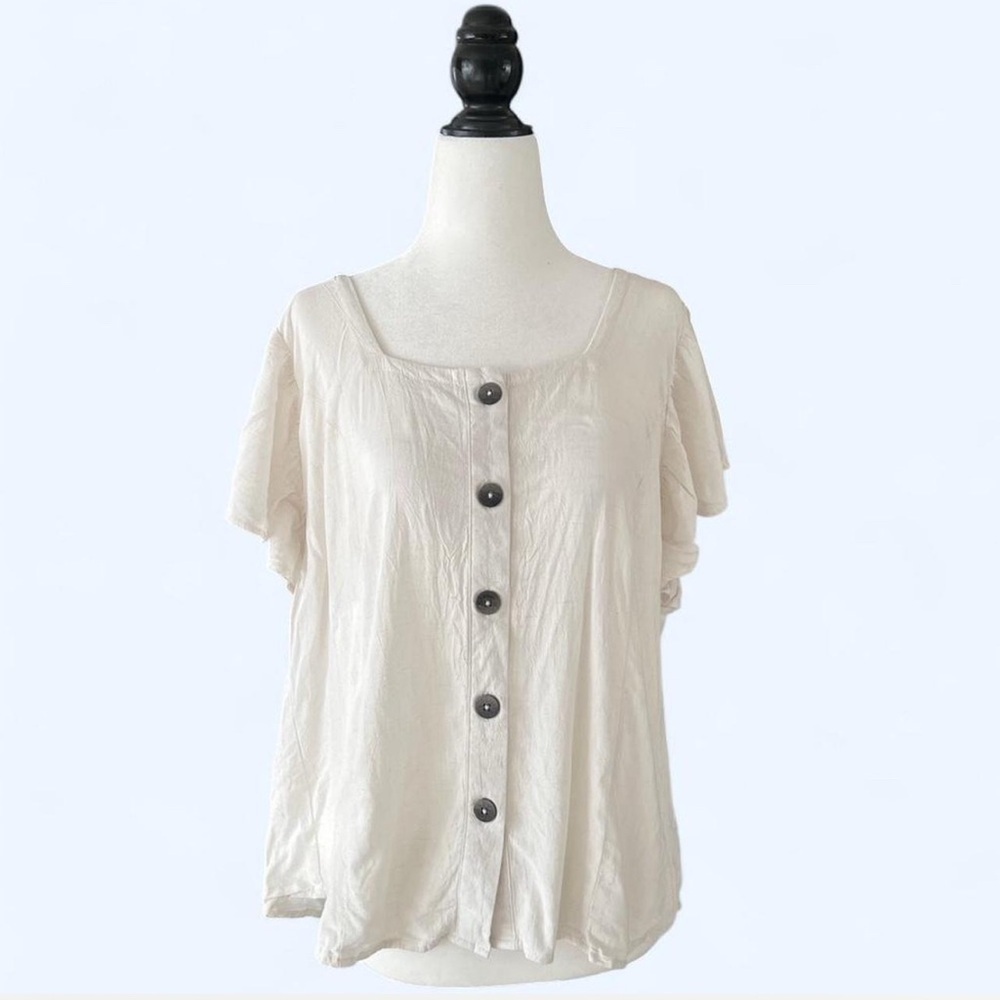 Universal Thread Womens White Flutter Sleeve Boho Peasant Button Up Top Large